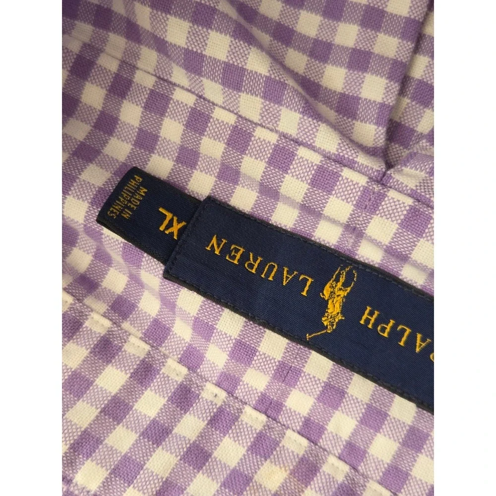 Polo Ralph Lauren Mens XL Gingham Button Down Shirt Purple White‎ Long Sleeve